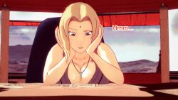 aware blonde_hair breasts brown_eyes clothed dialogue dogdog english_text female_only naruto_(series) necklace solo text tsunade rating:Safe score:0 user:Bootyhunter69