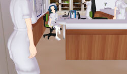 3d 3d_custom_girl blue_hair multiple_girls nurse original sitting rating:Questionable score:5 user:Sleepyhead97