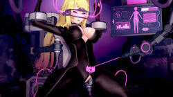 3d beam blonde_hair bodysuit breasts cables cleavage collar crotch_tattoo drool earrings electricity elf_ears eye_roll female_only femsub filz glowing glowing_eyes koikatsu! large_breasts monitor open_clothes original progress_indicator resisting restrained rubber see-through sex sex_machine solo spread_legs sweat tattoo tech_control thick_thighs tight_clothing vaginal very_long_hair visor wires rating:Explicit score:22 user:VortexMaster