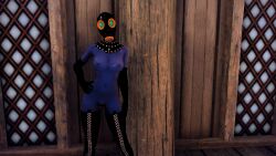 3d bottomless breasts clockworkjenna female_only femsub gas_mask glowing glowing_eyes mask screenshot spiral symbol_in_eyes tech_control the_elder_scrolls the_elder_scrolls_v thighhighs topless rating:Explicit score:2 user:ClockworkJenna