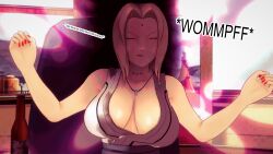 aware blonde_hair breasts closed_eyes clothed dogdog english_text female_only naruto_(series) necklace smoke solo text tsunade rating:Safe score:1 user:Bootyhunter69