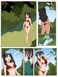 absurdres barefoot bikini black_hair breasts comic disney fate/stay_night fate_(series) hypnotic_eyes jimryu kaa kaa_eyes large_breasts long_hair open_mouth resisting rin_tohsaka snake swimsuit the_jungle_book rating:Questionable score:211 user:Xeno