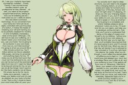 body_control breasts caption caption_only character_request cleavage dakuyami_(manipper) female_only femdom gloves green_hair manip nightmare_fuel orgasm_denial pov pov_sub tagme tech_control text torture xiujia_yihuizi yellow_eyes rating:Safe score:157 user:Dakuyami