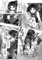 bottomless breast_sucking breasts comic cosplay duokuma exposed_chest fate/grand_order fate_(series) female_only femsub ghost greyscale groping hard_translated hyoui_lover large_breasts masturbation monochrome multiple_girls nude orgasm original possession rin_tohsaka sakura_matou tagme text topless translated underwear undressing yuri rating:Explicit score:9 user:L12@
