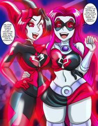 absurdres alien alien_girl alternate_costume batman_(series) black_hair breasts corruption dc_comics female_only femdom femsub happy_trance harley_quinn large_breasts long_hair multicolored_hair open_mouth purple_hair smile starfire super_hero teen_titans text twintails western zorro-zero rating:Safe score:68 user:zorro