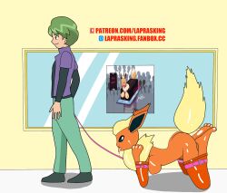  all_fours bondage breasts butt_plug collar corruption drew_(pokemon) flareon furry hanging_breasts laprasking latex leash may milf mind_break nintendo pet_play pokemon pokemon_(anime) rubber story tongue_out  rating:explicit score: user:alk