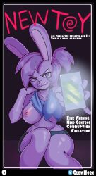 absurdres breasts breasts_outside bunny_ears bunny_girl cartoon_network cell_phone clothed_exposure collarbone comic corruption cover english_text enid_(ok_ko) exposed_chest female_only femdom furry glowhorn glowing heart heart_eyes huge_breasts licking_lips looking_at_viewer navel netorare nipples ok_k.o.!_let's_be_heroes phone ponytail purple_eyes purple_skin short_hair short_shorts shorts simple_background sitting smile spiral tank_top text tongue_out torn_clothes rating:Explicit score:65 user:ArtifactFox