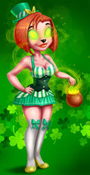 14-bis absurdres breasts cleavage debbie_(goof_troop) disney female_only femsub furry goof_troop happy_trance high_heels lipstick magic red_hair short_hair smile solo spiral_eyes st._patrick's_day symbol_in_eyes thighhighs western rating:Questionable score:44 user:daveyboysmith9