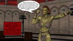 3d abs absurdres angry breasts comic dialogue female_only green_skin large_breasts muscle_girl orc orc_girl red_hair text the_mad_prince rating:Questionable score:0 user:TheMadPrince
