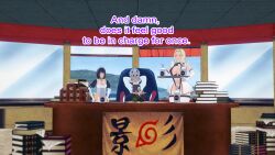 black_hair blonde_hair blue_hair clothed clothed_exposure dialogue dogdog english_text expressionless femsub food glasses maid maid_headdress maledom mask milk multiple_girls multiple_subs naruto_(series) purple_eyes shizune sitting text tray tsunade rating:Explicit score:1 user:Bootyhunter69
