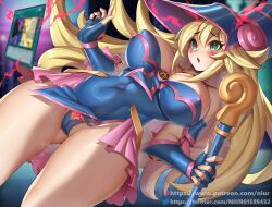 blonde_hair breasts cameltoe change_of_heart crotch_tattoo dark_magician_girl femsub hat large_breasts long_hair niur tattoo unusual_pupils yu-gi-oh! rating:Questionable score:78 user:noix