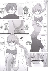 altered_common_sense bra breasts huge_breasts kneeling magic magical_girl_lyrical_nanoha memory_alteration monochrome panties pantyhose ponytail signum tagme text translated rating:Explicit score:16 user:L12@