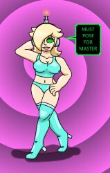antenna bikini blonde_hair breasts erect_nipples female_only fembot femsub hair_covering_one_eye happy_trance headphones hypnotic_accessory large_breasts latex long_hair nintendo princess princess_rosalina robotization solo spiral_eyes super_mario_bros. supertechno324 symbol_in_eyes tech_control text rating:Questionable score:33 user:SuperTechno324