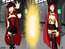 absurdres bondage bottomless breasts brown_hair empty_eyes female_only femsub happy_trance large_breasts open_mouth rope ruby_rose rwby shibari short_hair smile text the_us_doctor thighhighs topless rating:Explicit score:55 user:The_US_Doctor