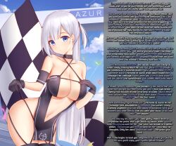  absurdres azur_lane blue_eyes breasts caption chntiixx_(manipper) choker cleavage femdom gloves gradient_text hypnotic_breasts hypnotic_voice leaning_forward long_hair looking_at_viewer manip midriff mole pov pov_sub shoukaku_(azur_lane) silver_hair text thighhighs thighs unaware yako_(origami)  rating:explicit score: user:chntiixx
