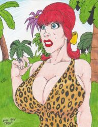 absurdres bow breasts crash expressionless female_only femsub gilligan's_island ginger_grant hypnotic_accessory large_breasts leopard_print mole one-piece_swimsuit red_hair solo swimsuit traditional rating:Questionable score:6 user:Sleepyhead97