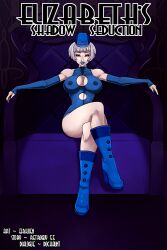 blue_lipstick boots breasts chair eirhjien elizabeth_(persona_3) femdom hat knee-high_boots leotard lipstick nipples persona_(series) persona_3 text thick_thighs white_hair yellow_eyes rating:Explicit score:60 user:DocHaunt