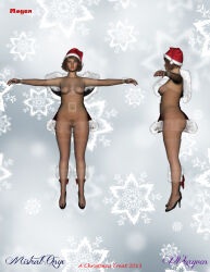 absurdres boots bottomless breasts brown_eyes brown_hair christmas comic fishnets hat lingerie mistralonyx nipples nude original poser pubic_hair pussy santa_hat thighhighs topless underwear vvrayven x-ray rating:Explicit score:28 user:VVrayven