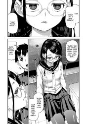 akitsuki_itsuki black_hair comic dialogue femsub glasses greyscale maledom monochrome original school_uniform skirt text rating:Safe score:22 user:bugmenot