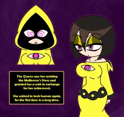  breasts brown_hair expressionless femsub hypnoscream little_nightmares pink_eyes purple_eyes robe six spiral_eyes  rating:safe score: user:pencilface