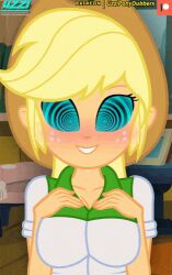 animated animated_gif applejack blonde_hair blush bouncing_breasts breasts censored cleavage collarbone cow_girl cowboy_hat equestria_girls female_only femsub freckles happy_trance hat large_breasts long_hair my_little_pony open_clothes open_mouth orange_skin ponytail signature smile spiral_eyes symbol_in_eyes undressing uzzi-ponydubberx rating:Explicit score:87 user:Hypnosex