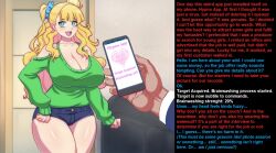 blue_hair blush bokuman breasts cell_phone cleavage femsub galko huge_breasts hypnotic_app long_hair looking_at_viewer maledom manip misterman4_(manipper) open_mouth please_tell_me!_galko-chan short_shorts tagme tech_control text rating:Safe score:161 user:MisterMan4