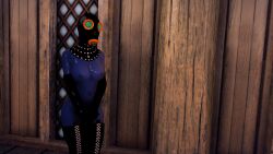 3d bottomless breasts clockworkjenna female_only femsub gas_mask glowing glowing_eyes mask screenshot spiral symbol_in_eyes tech_control the_elder_scrolls the_elder_scrolls_v thighhighs topless rating:Explicit score:13 user:ClockworkJenna