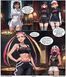 aether_foundation aether_foundation_employee ai_art black_hair blonde_hair dark_skin devianbar dialogue domino_(pokemon) femsub large_breasts long_hair nintendo pink_hair pokemon short_hair team_hypno team_rocket team_rocket_grunt team_skull team_skull_grunt text rating:Questionable score:2 user:Proyecto38