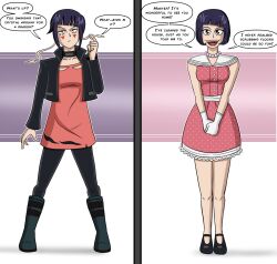 before_and_after breasts domestication dress female_only femsub happy_trance kyoka_jiro large_breasts my_hero_academia necklace polmanning purple_hair short_hair smile stepfordization text rating:Safe score:108 user:PolManning
