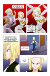 absurdres alexis_rhodes android_18 blonde_hair blue_eyes breasts cleavage closed_eyes comic crossover dragon_ball dragon_ball_z femsub grey_skin happy_trance harem harem_outfit large_breasts long_hair multiple_girls short_hair smile text underwear wadevezecha yu-gi-oh! yu-gi-oh!_gx rating:Questionable score:52 user:daveyboysmith9