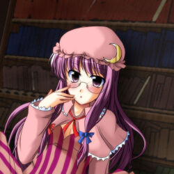 blush expressionless glasses hat long_hair open_mouth patchouli_knowledge purple_eyes purple_hair touhou yumi398 rating:Safe score:4 user:hypno