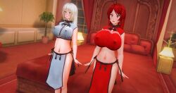 3d blonde_hair breasts chelsea_(mc_trap_town) custom_maid_3d_2 empty_eyes expressionless kamen_writer_mc large_breasts red_hair rina_(mc_trap_town) standing tagme xenon3131_mc rating:Questionable score:51 user:L12@