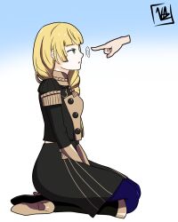  blonde_hair dazed empty_eyes fire_emblem fire_emblem_three_houses ingrid_brandl_galatea kneeling nintendo violetaz  rating:safe score: user:violetaz