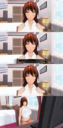 3d absurdres brown_eyes brown_hair comic crop_top custom_maid_3d_2 dialogue earrings empty_eyes expressionless femsub hard_translated jean_skirt kamen_writer_mc midriff reiko_(kamen_writer_mc) text rating:Explicit score:10 user:JustChilling