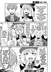 angry blonde_hair blush book breasts comic dialogue femsub greyscale hat humor large_breasts long_hair magical_sempai magician open_mouth right_to_left school_uniform sempai_(magical_sempai) short_hair suit text tie rating:Questionable score:16 user:RedCollarBlackCollar