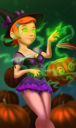 14-bis absurdres ben_10 female_only femsub gwen_tennyson halloween happy_trance hat jack_o'_lantern magic pumpkin red_hair short_hair spiral_eyes story symbol_in_eyes witch witch_hat rating:Questionable score:121 user:daveyboysmith9