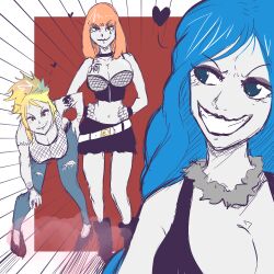 blonde_hair blue_eyes blue_hair breasts brown_eyes corruption erza_scarlet evil_smile fairy_tail femsub juvia_loxar large_breasts lucy_heartfilia multiple_girls orange_hair pale_skin rock_of_succubus shishikasama sketch smile tattoo transformation rating:Questionable score:52 user:Fic