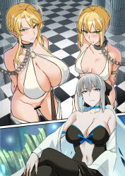 absurdres ahoge alternate_costume angry arm_bands artoria_pendragon artoria_pendragon_(lancer) bare_shoulders blonde_hair blue_eyes blush braid breasts censored chains choker cleavage clothed clothed_exposure collar collarbone comic dress eyebrows_visible_through_hair fate/grand_order fate/stay_night fate_(series) femsub futadom futanari green_eyes hair_ribbon huge_breasts incest large_breasts long_hair long_nails love_saber midriff morgan_le_fey_(fate) multicolored_hair multiple_girls multiple_subs navel pubic_hair pussy ribbon saber short_hair sisters very_long_hair witch rating:Explicit score:95 user:BugmenotEncore