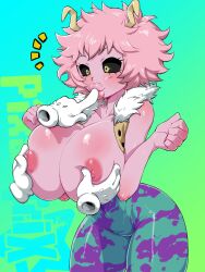  bimbofication black_sclera brain_drain breast_grab breasts femsub groping happy_trance huge_breasts mina_ashido my_hero_academia pink_hair pink_skin pixaltrix smile topless  rating:explicit score: user:a_anon264252