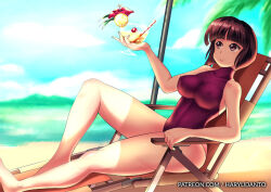 barefoot breasts brown_hair chair erect_nipples female_only haryudanto large_breasts nabiki_tendo one-piece_swimsuit ranma_1/2 short_hair sitting solo swimsuit rating:Questionable score:55 user:TheGoodShank