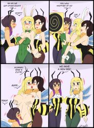 absurdres antenna aurora_(jabberwocky) bee_girl black_hair blonde_hair blue_eyes blush breasts brown_hair bug_girl bunny_girl collar comic dialogue femdom femsub final_fantasy final_fantasy_vii gemna_(mezz+pokemongirl) glasses large_breasts long_hair memetic_control multicolored_hair original purple_hair spiral spiral_eyes symbol_in_eyes text tifa_lockhart wings yuri zronku rating:Explicit score:31 user:viltai