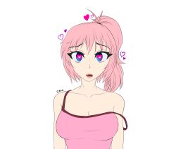 bare_shoulders breasts cleavage clothed collarbone crystal_(zko) female_only femsub heart heart_eyes large_breasts long_hair original pink_hair ponytail solo symbol_in_eyes zko rating:Safe score:62 user:Jabberwocky