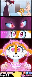 absurdres aggretsuko artifact_the_fox clothed comic corruption deer_girl dialogue evil_smile femdom femsub fenneko_(aggretsuko) fox_boy fox_girl furry glowhorn glowing glowing_eyes hand_on_head horns hypnotic_eyes maledom nude office orange_eyes original pink_eyes red_eyes red_hair sanrio shirt simple_background smile smirk spiral spiral_eyes spiralwash_eyes sweat tsunoda_(aggretsuko) white_hair rating:Questionable score:59 user:ArtifactFox