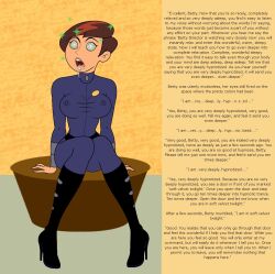 betty_director boots breasts brown_hair caption disney drool erect_nipples expressionless female_only femdom femsub gagala kim_possible_(series) large_breasts manip open_mouth ring_eyes short_hair sitting tech_control text western rating:Questionable score:52 user:hypno