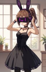 ai_art animal_ears bangs brown_hair bunny_ears choker clothed dress female_only femsub ponytail spiral standing subarashiki_hibi tech_control visor yuki_minakami z-tech_(zko) rating:Explicit score:65 user:Doomstar