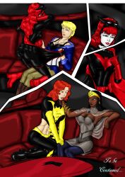 batman_(series) batwoman black_hair blonde_hair blue_eyes blush boots bracelet breasts cleavage comic dark_skin dc_comics female_only femdom femsub happy_trance jewelry kate_kane large_breasts liana_krazner long_hair maggie_sawyer open_clothes queen_bee red_hair rotem_dishon short_hair stripper super_hero western yuri rating:Questionable score:27 user:Rotem_Dishon