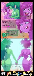absurdres ass bottomless breasts bunny_girl cheating comic corruption dialogue drool earrings enid_(ok_ko) evil_smile femdom femsub fink_(ok_ko) furry glowhorn green_hair holding_hands netorare nipple_piercing nipples nude ok_k.o.!_let's_be_heroes open_mouth piercing ponytail purple_eyes purple_hair rat_girl red_eyes simple_background smile smirk smug tail text tongue tongue_piercing topless rating:Explicit score:35 user:ArtifactFox