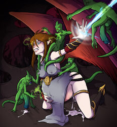 angel blue_eyes bondage boots brown_hair cum cum_in_pussy dungeons_and_dragons elf elf_ears erect_nipples femsub high_heels imp loincloth long_hair magic maledom multiple_boys multiple_penises penis pregnant resisting size_difference sparrow wings rating:Explicit score:43 user:Mesmer