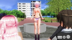 3d antenna aware belt blue_eyes blush body_control boots bouncing_breasts bra breasts brown_hair business_suit collar crown dialogue embarrassed glasses hitori humiliation jewelry large_breasts multiple_girls nipples original panties purple_eyes purple_hair remote_control short_hair tech_control text underwear undressing unhappy_trance rating:Explicit score:4 user:ihaveacuteturtle