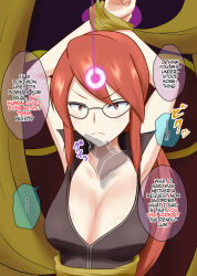 arms_above_head bondage breasts brown_eyes cleavage dialogue female_only femsub glasses hard_translated large_breasts lorelei na_shacho nintendo pendulum pokemon pokemon_(creature) pokemon_firered_and_leafgreen red_hair text translated rating:Questionable score:23 user:Zyfire